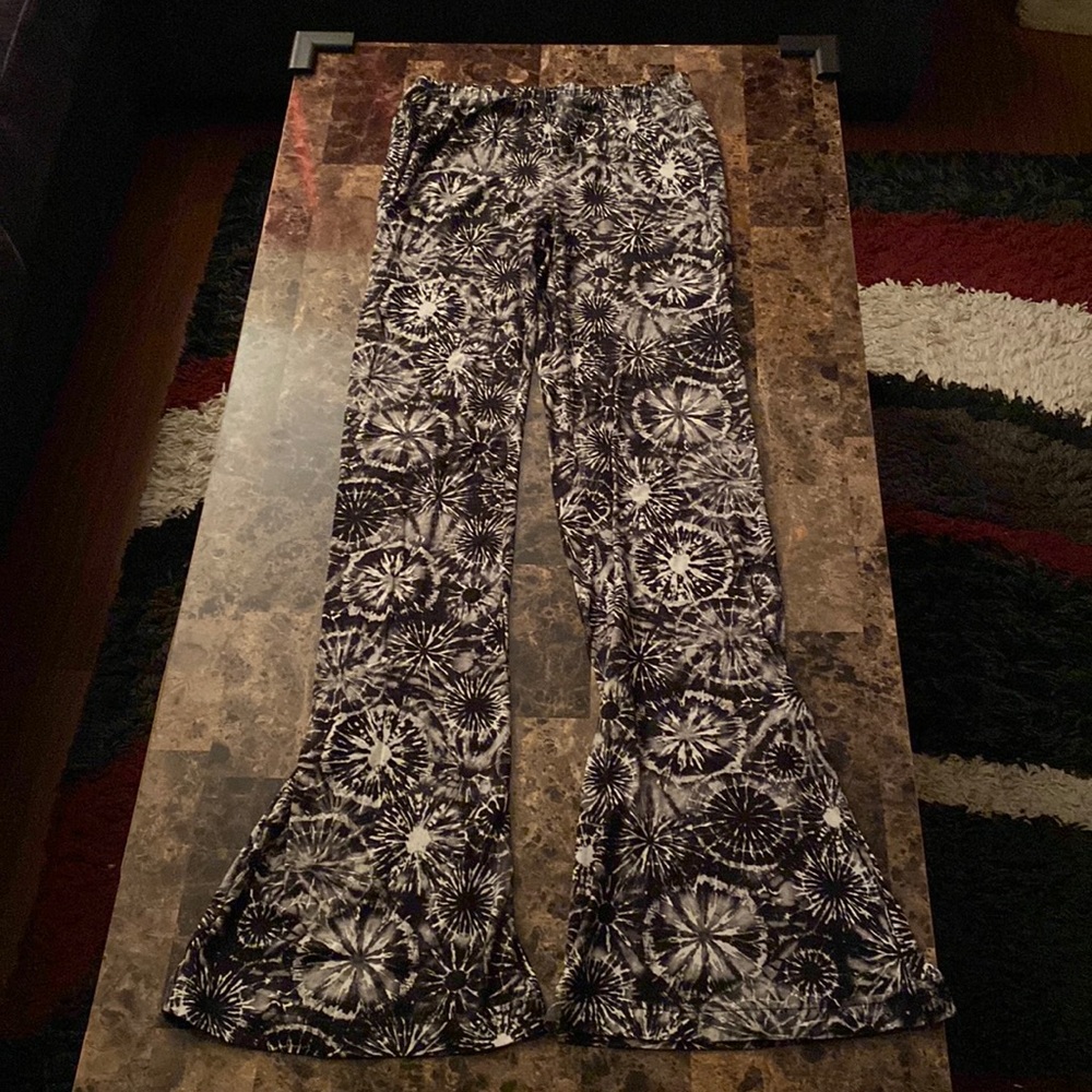 Flared leg, tall black and white tie dye pants